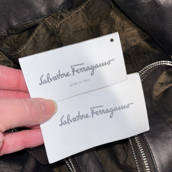 Salvatore Ferragamo Perforated Logo Metallic Bronze Ganchini Leather Tote Bag - Picture 13 of 17